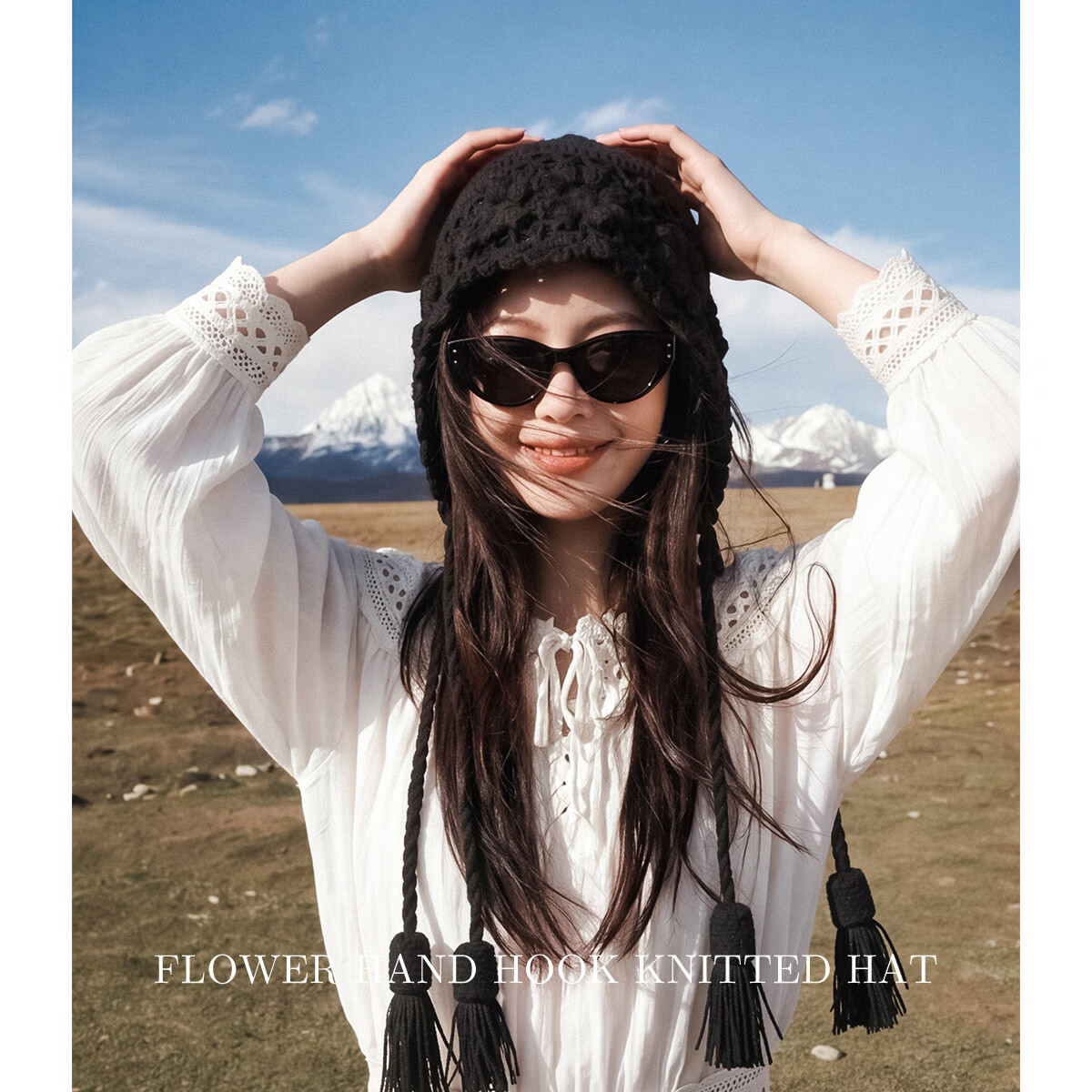 Zhenxiang Women's Spring Autumn Woolen Hat Flower Hand-Crocheted Knit Hat Travel Photo Outfit Valentine's Day Gift Z868