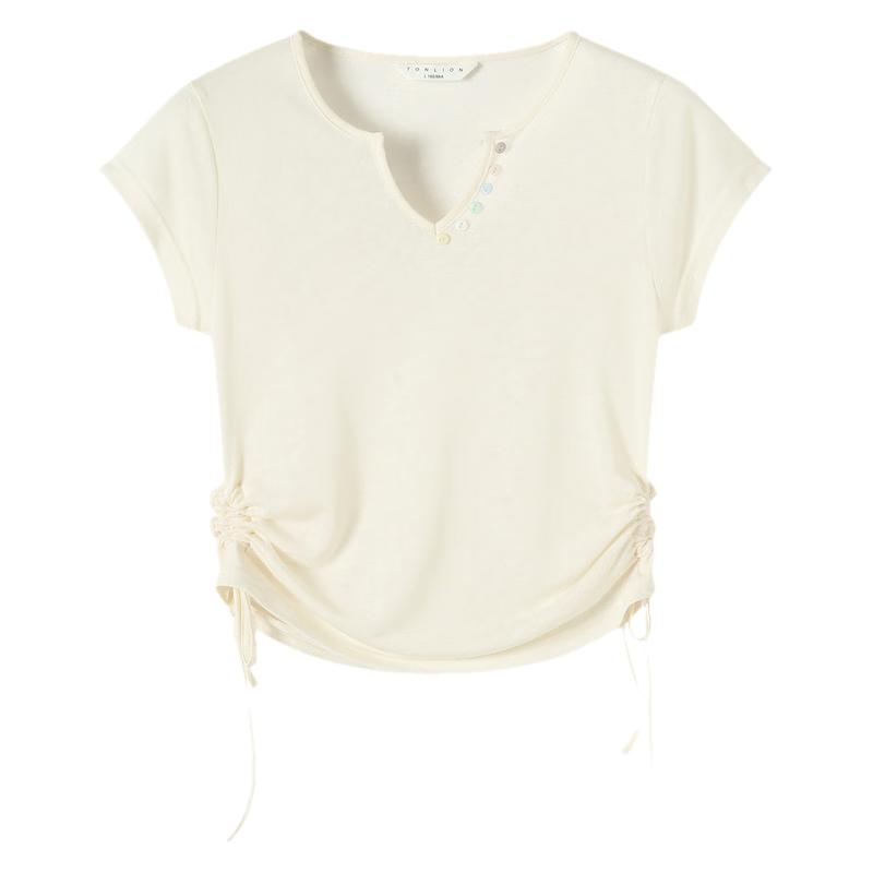 TonLion 2026 Summer New Women's V-Neck Short Sleeve Thin T-Shirt Stylish Versatile Casual Lazy High-End Feel