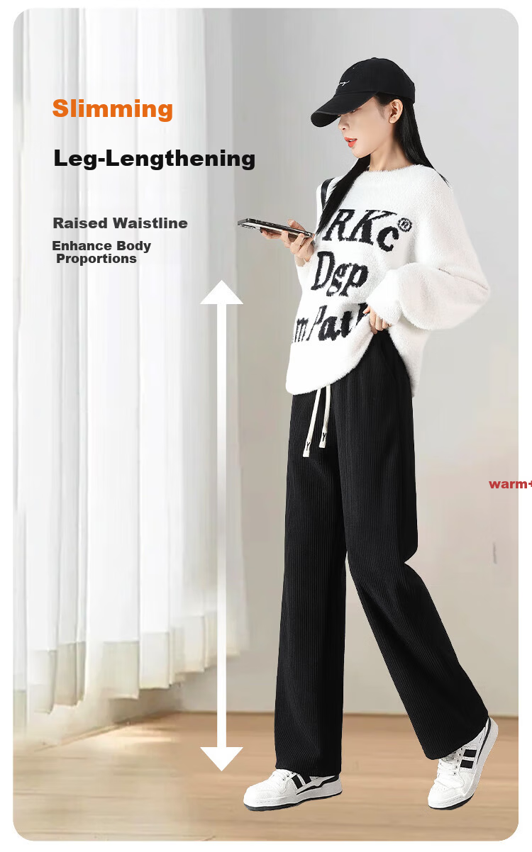 FitonTon Corduroy Wide-Leg Pants for Women 2026 Spring Autumn High Waist Slimming Loose Straight Casual Trousers 4