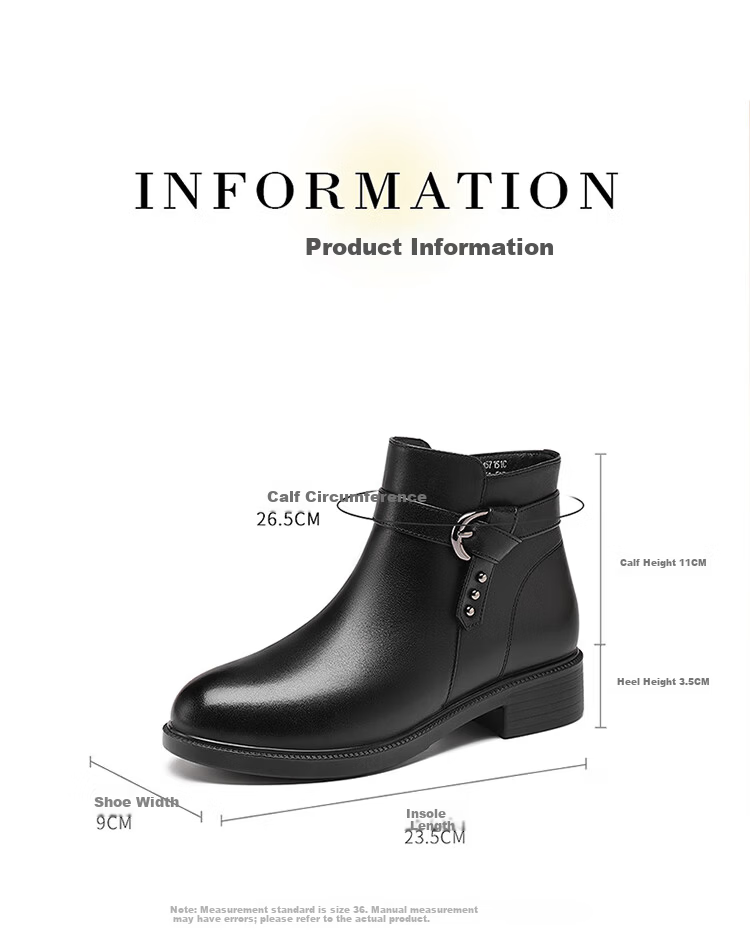 Red Dragonfly Women's Winter Fleece-Lined Warm Chunky Heel Mom Cotton Boots Commuter Lightweight Soft Sole Leather Boots WTC457151C Black Size 39 8