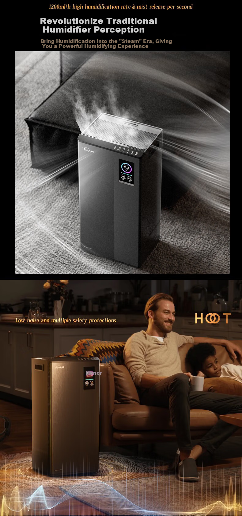 Youyang Hot Mist Humidifier Steam Floor-standing Home Bedroom Living Room Baby Office 100°C Sterilization Purification Top-fill Smart Constant Humidity Large Capacity Air Humidifier J100 10