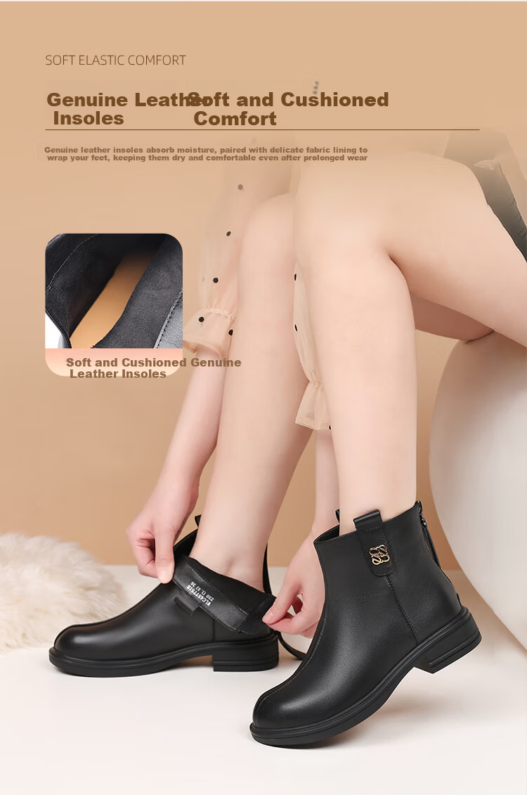 Red Dragonfly Women's Fashion Boots Autumn Winter Height Increasing Versatile Short Boots Commuting Lightweight Stylish Mom Leather Boots WLC457751B Black 38 5