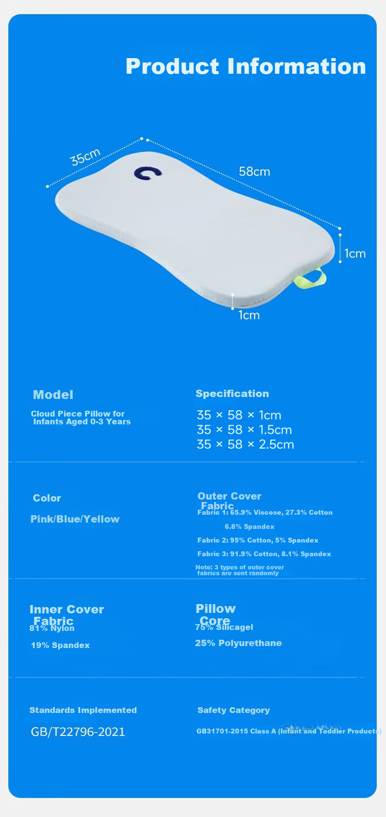 CORY Baby Pillow Cloud Piece Pillow Newborn 0-6 Months to 3 Years Moisture-Absorbing Breathable Washable Spine Support Pillow 12
