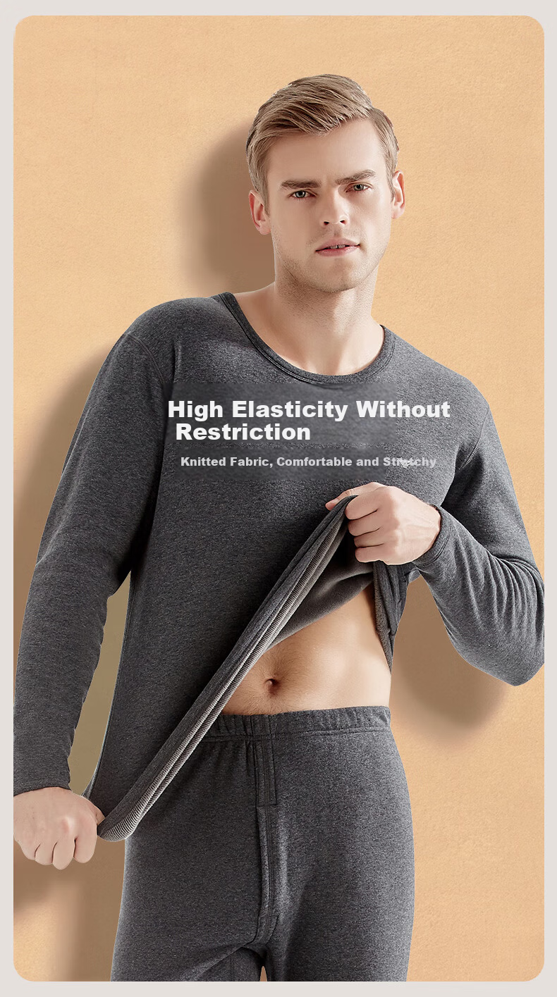 SEPTWOLVES [Double Warmth] Thermal Underwear for Men, Fleece-Lined Thick Autumn And Winter Base Layer Set with Round Neck 11
