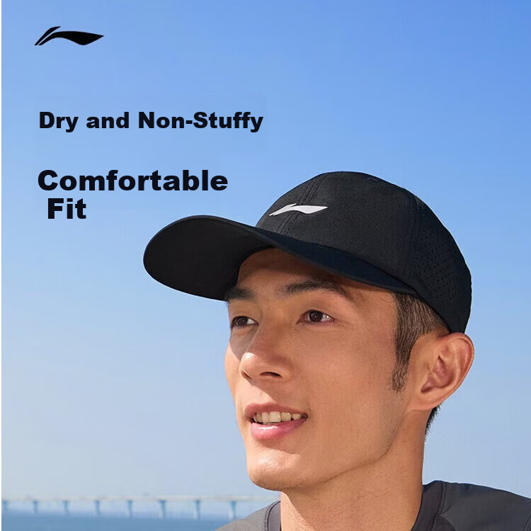 Li-Ning Unisex Sports Cap 2026 Summer Breathable Sunshade Trendy Baseball Hat Black