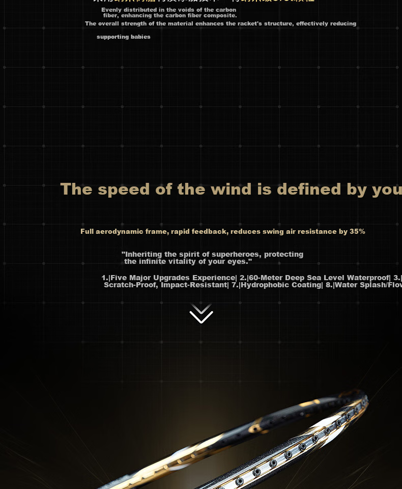 KUMPOO Badminton Racket 2900 II Carbon Fiber Durable All-Around Xunfeng Racket Gold (Pre-Strung) 10