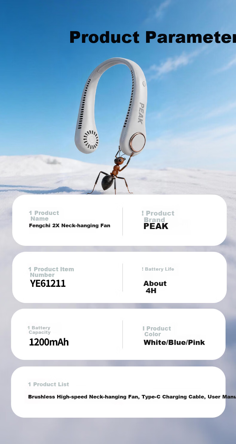 PEAK [Million-Selling | Semiconductor Cooling] Neck-Hanging Fan Cooling, 2026 New Model with Ultra-Long Battery Life, Waist-Hanging Small Outdoor Portable Quiet Fan, Neck-Hanging Style 17