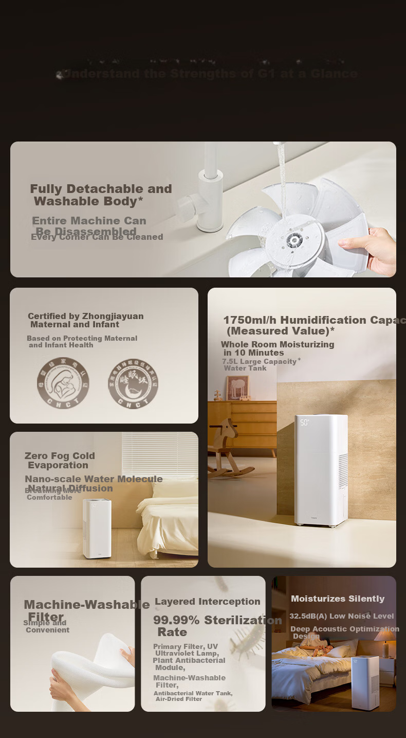 Shuxinfeng [Same Model as Weijia] G1 Fully Disassembled Mist-Free Humidifier Quiet Bedroom Sterilization Suitable for Babies and Adults Large Capacity Home Use Premium Gift 6