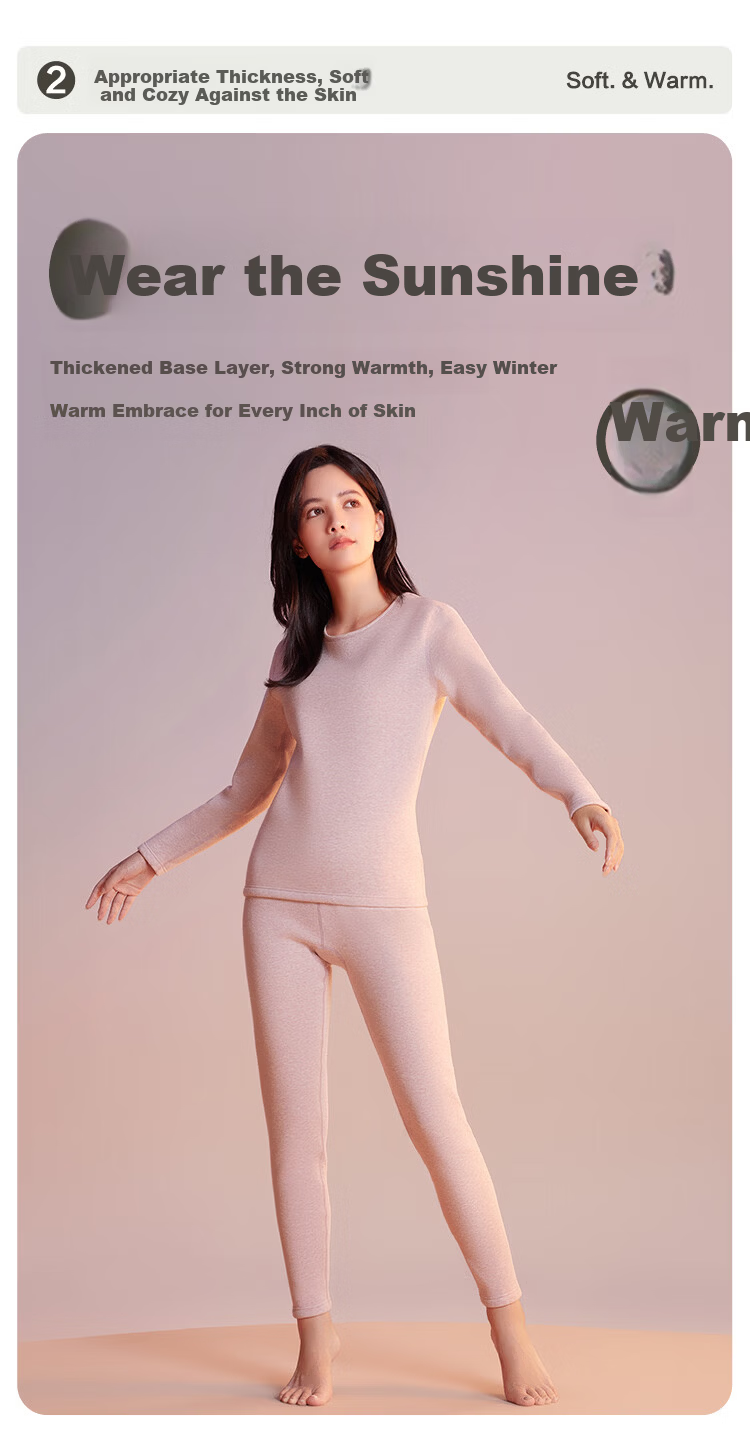 Hodo Women's Thermal Underwear Set Fleece Lined Thickened Colored Spun Crew Neck Base Layer Middle-aged and Elderly Cold Protection Autumn New Bordeaux Red 3