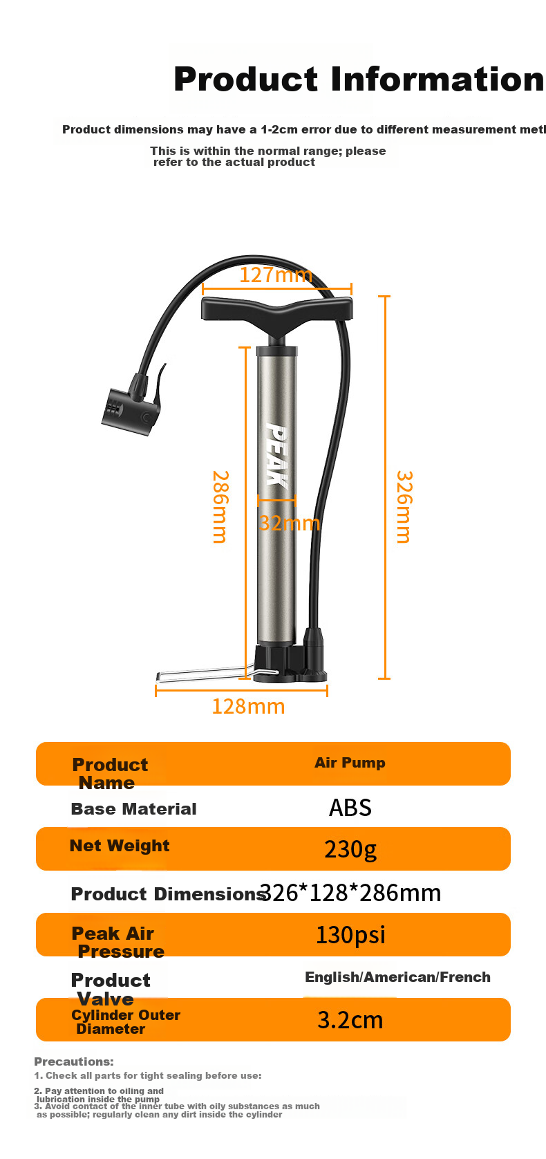 PEAK Pedal High-Pressure Air Pump for Bicycles, Electric Bikes, Motorcycles, Cars, Home Use, Portable Foot-Operated Inflator 6