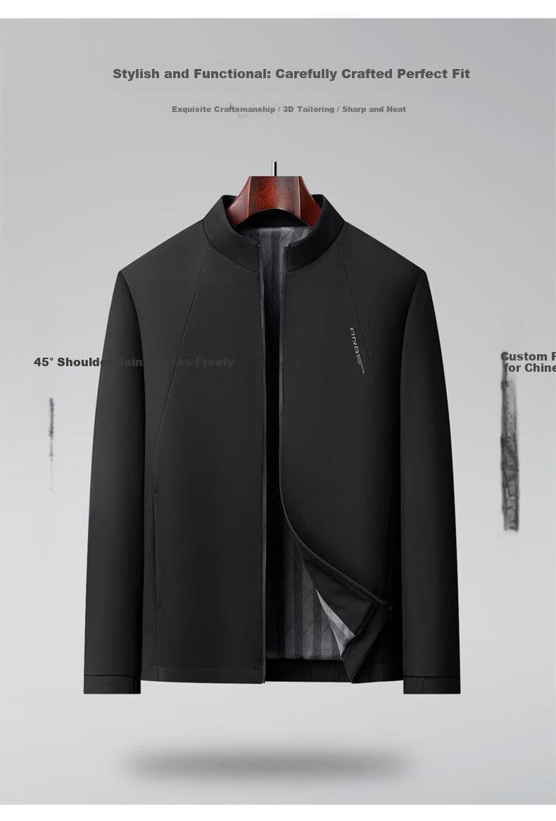 Woodpecker [Comfortable and Crisp] Stand Collar Men's Jacket Summer Business Casual Windproof Blazer Coat Black 4XL 3