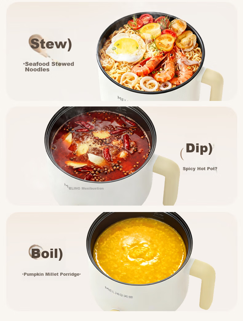 MeiLing Electric Cooking Pot Electric Steamer 1-2 Person Small Electric Pot Multifunctional Student Dormitory Mini Pot Instant Noodle Pot 1.7L Electric Hot Pot Frying and Boiling Combo MT-DY12309Z wit 6
