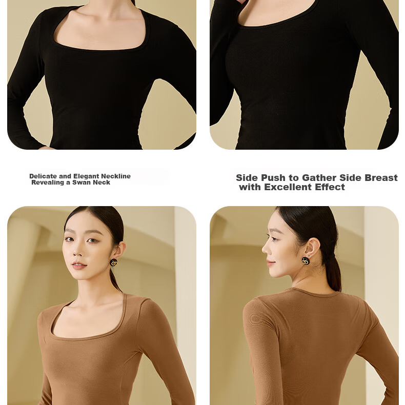 Urban Beauty Women's Autumn Winter Thermal Underwear Skin-friendly Slim Fit Square Neck Top Autumn Shirt Base Layer 25