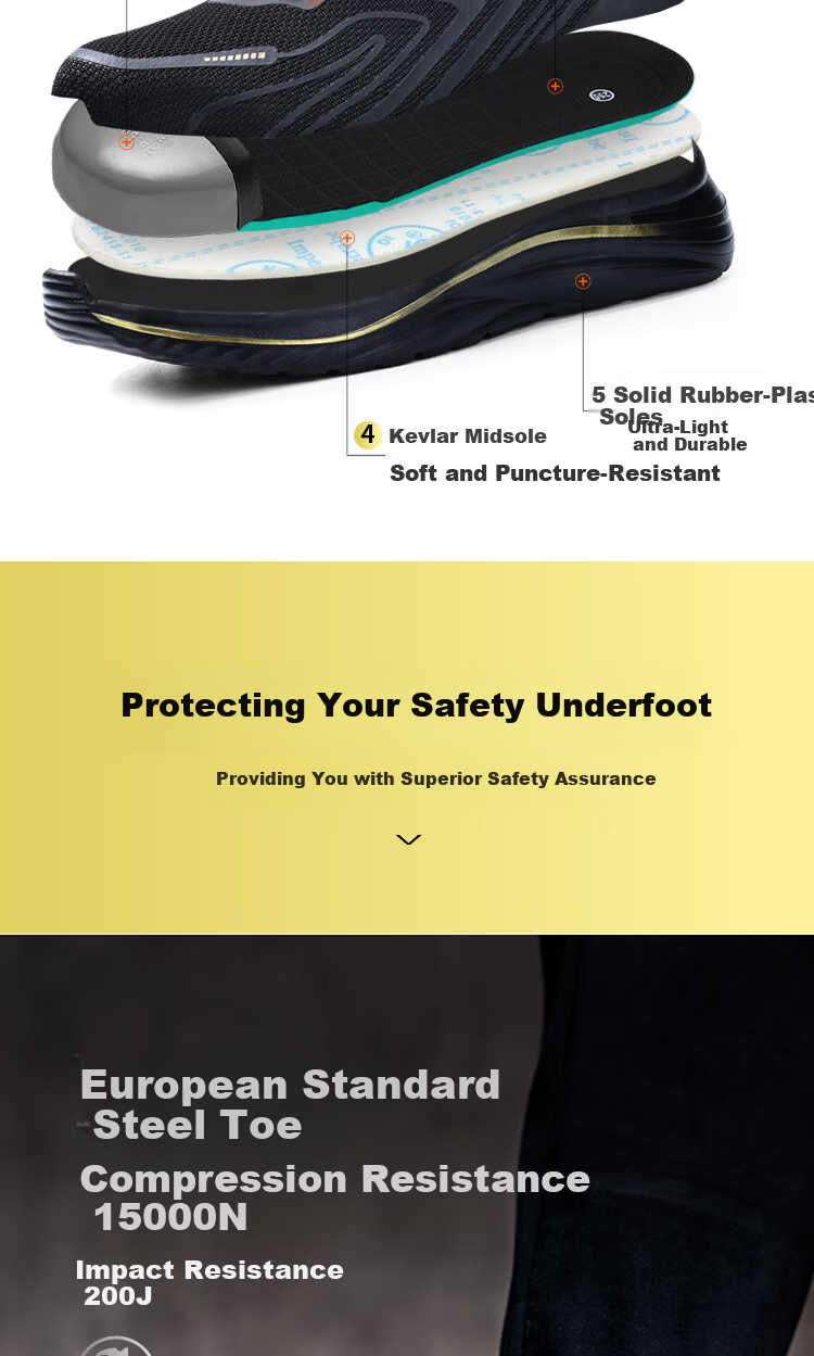 GUYISA Men's Summer Breathable Steel Toe Anti-Smash Anti-Puncture Ultra-Light Comfortable Safety Work Shoes 3050 Size 42 6