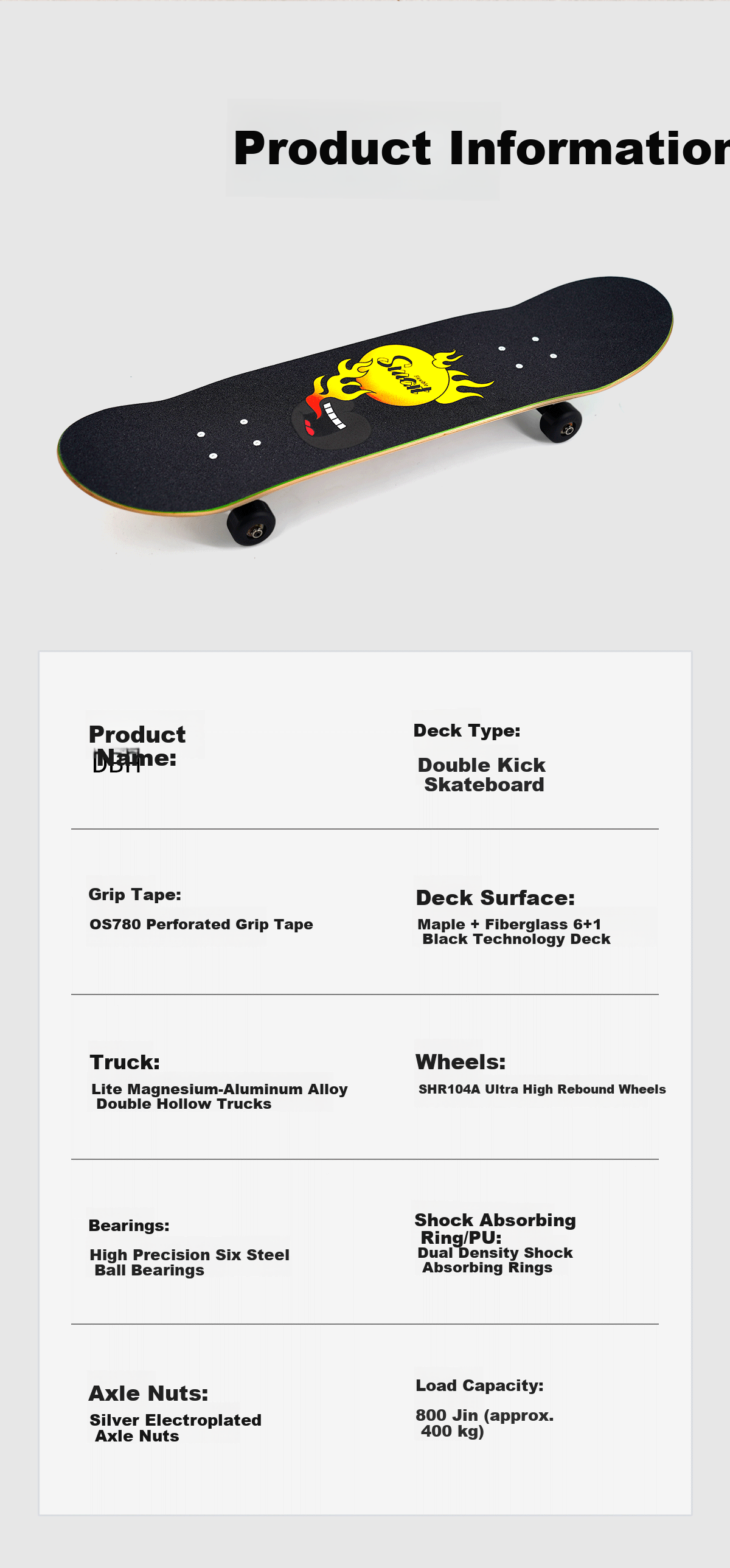 DBH Dream Advanced Professional Double Kick Skateboard for Adults and Children Beginners DBH Holographic 32