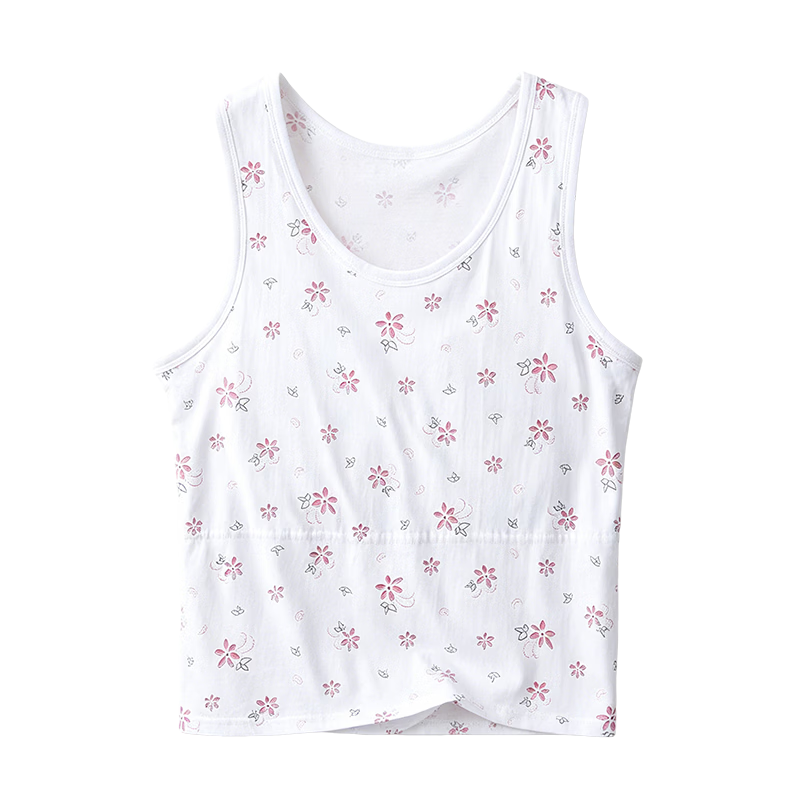 Langsha Elderly Women's Cotton Vest with Chest Pad, Plus Size Summer Thin Undershirt for Middle-aged and Senior Women