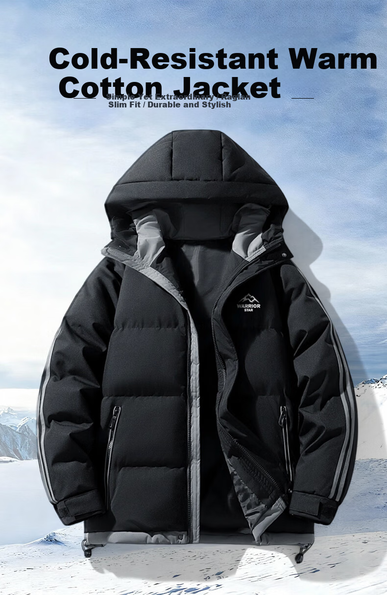 Warrior Men's Winter Thickened Warm Cotton Jacket Hooded Puffer Coat Outdoor Sports Cotton-Padded Coat 1