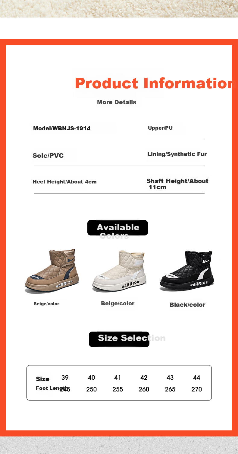 Warrior Men's Snow Boots 2026 Spring New Thickened Fleece Lined Northeast Cotton Shoes Casual Boots Brown Size 40 1