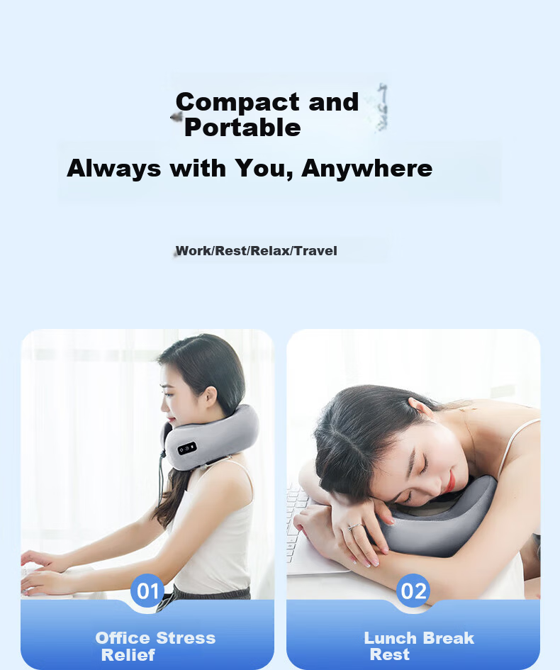 Yuzhaolin Electric Massage U-Shaped Pillow Nap Pillow Travel Neck Pillow Portable for Airplane and High-Speed Rail Neck Support Cushion 10