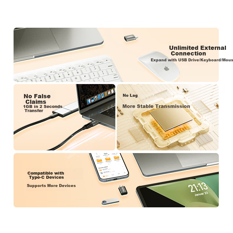 Baking Type-C to USB OTG Adapter Compatible with Apple iPhone 17/16/15, Huawei Phones, Charging Cable, Data Cable, USB Drive, iPad, Laptop, Keyboard, Mouse, Car 2