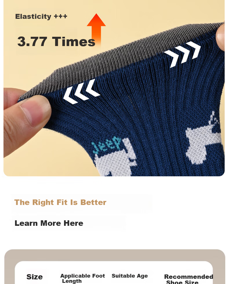 JEEP Kids Socks Boys Four Seasons 100% Cotton Age 10 Antibacterial Odor-Resistant Warm Breathable Mid-Calf Unisex Children's Socks 12