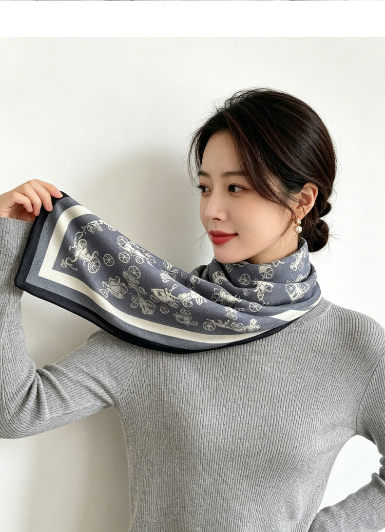 GLO-STORY Faux Silk Cotton Linen Touch Small Square Scarf Women's Vintage Versatile Neck Tie Thin Neck Scarf 14