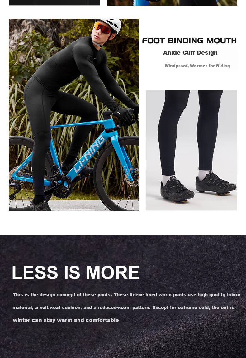 LI-NING Men's Cycling Base Layer Long Sleeve Autumn Thin Fleece Tight Road Bike Jersey 6