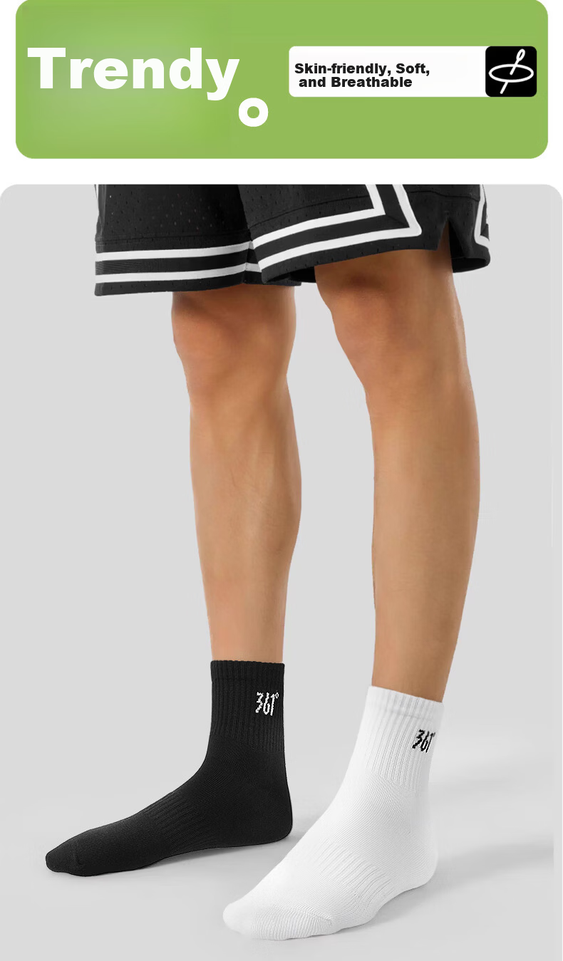 361° Spring Summer Cotton Mid-Calf Men's Sports Casual Solid Color Breathable Long Socks White - 4 Pairs Pack 4