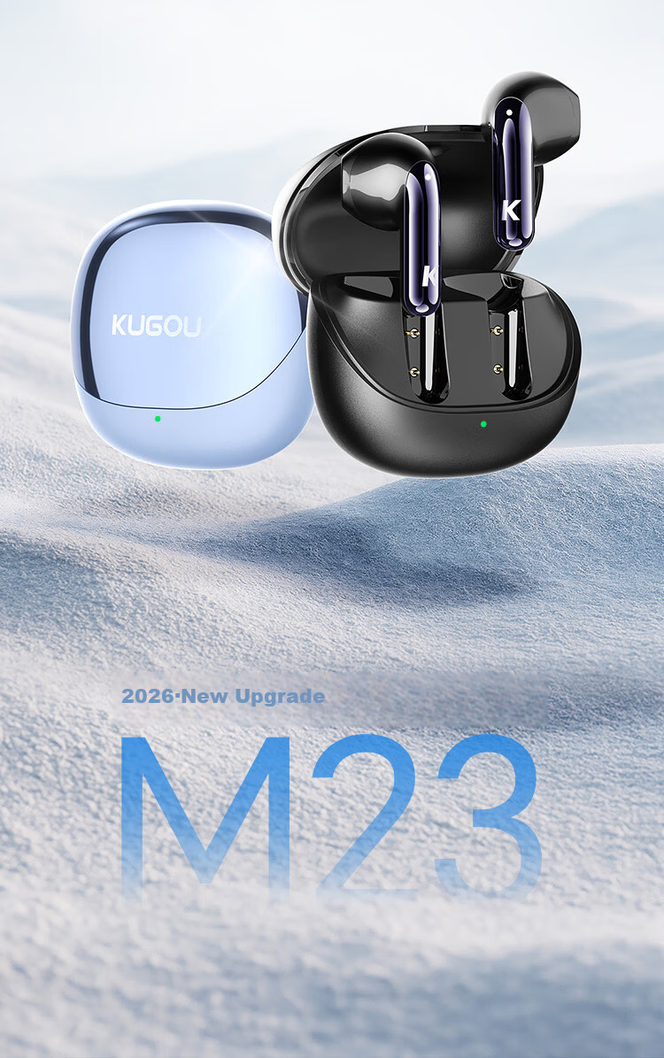 KUGOU M23 Bluetooth 6.0 Earphones Semi-In-Ear Wireless Music Gaming Low Latency Long Battery Life Noise Cancelling Compatible with Huawei Apple Xiaomi Men 3