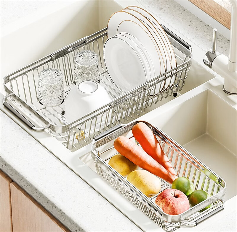 Submarine 304 Stainless Steel Kitchen Draining Rack Food Grade Sink Basket Dish Rack Telescopic Storage Rack 4