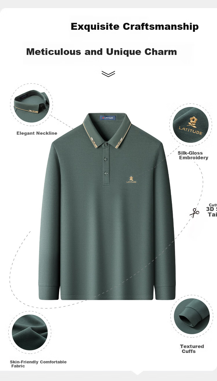 MONTAGUT Men's Business Long Sleeve Polo Shirt with Mulberry Silk and Double Pearl Cotton, Skin-friendly Casual Versatile T-shirt, Caramel Color 52 2