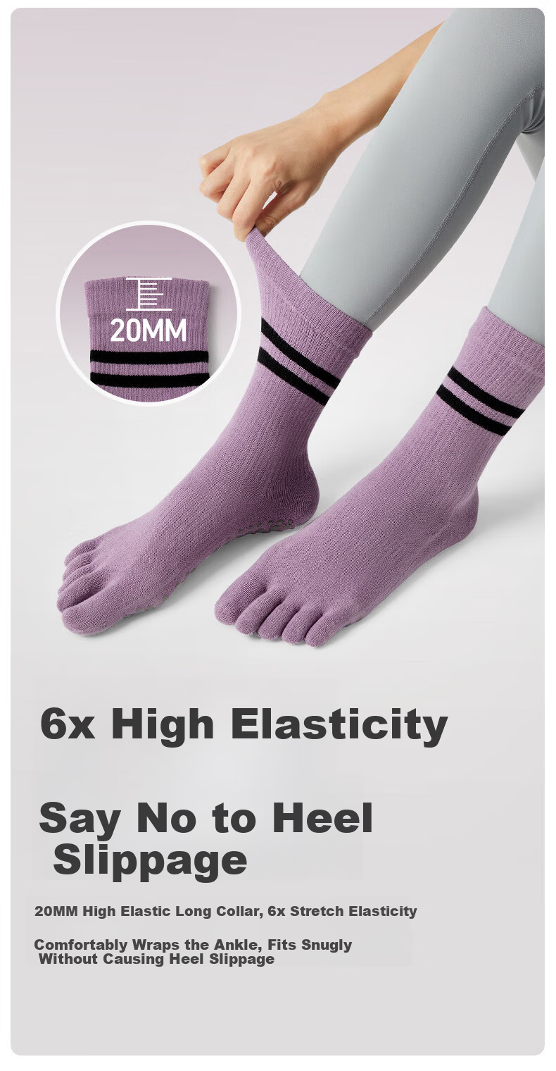 Duweike Professional Yoga Socks with Separate Toes for Women, Mid-Calf Length, Non-Slip, Pilates, Beginner-Friendly, Indoor Dance Socks, Gray, 2 Pairs 3