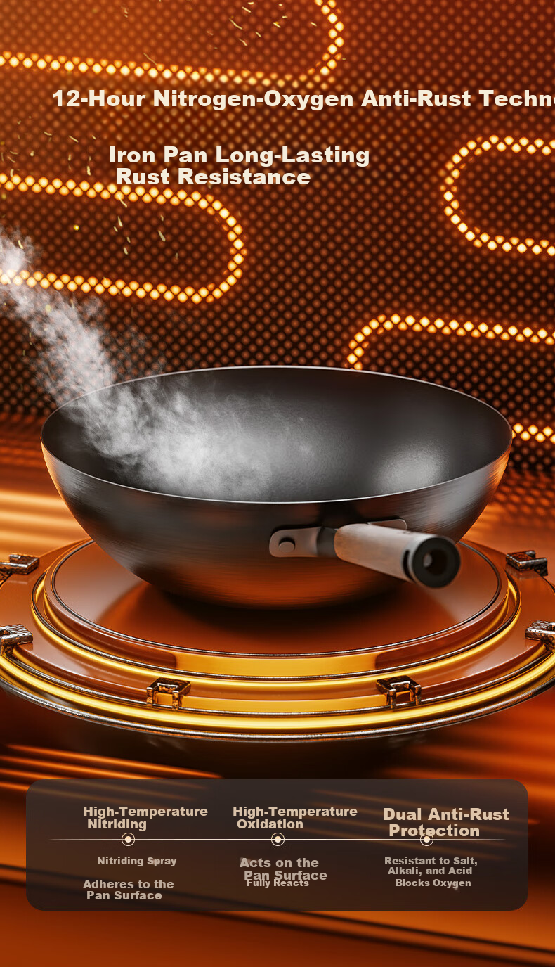ASD 32cm Titanium Iron Non-Stick Wok with Fluorine-Free Coating for Gas Stove, Suitable for 4-6 People 9