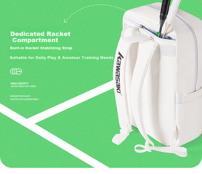 KAWASAKI Badminton Backpack Large Capacity Dual Shoulder Bag Independent Shoe Compartment Waterproof Dirt-Resistant New Model Sword Q5 Black 8