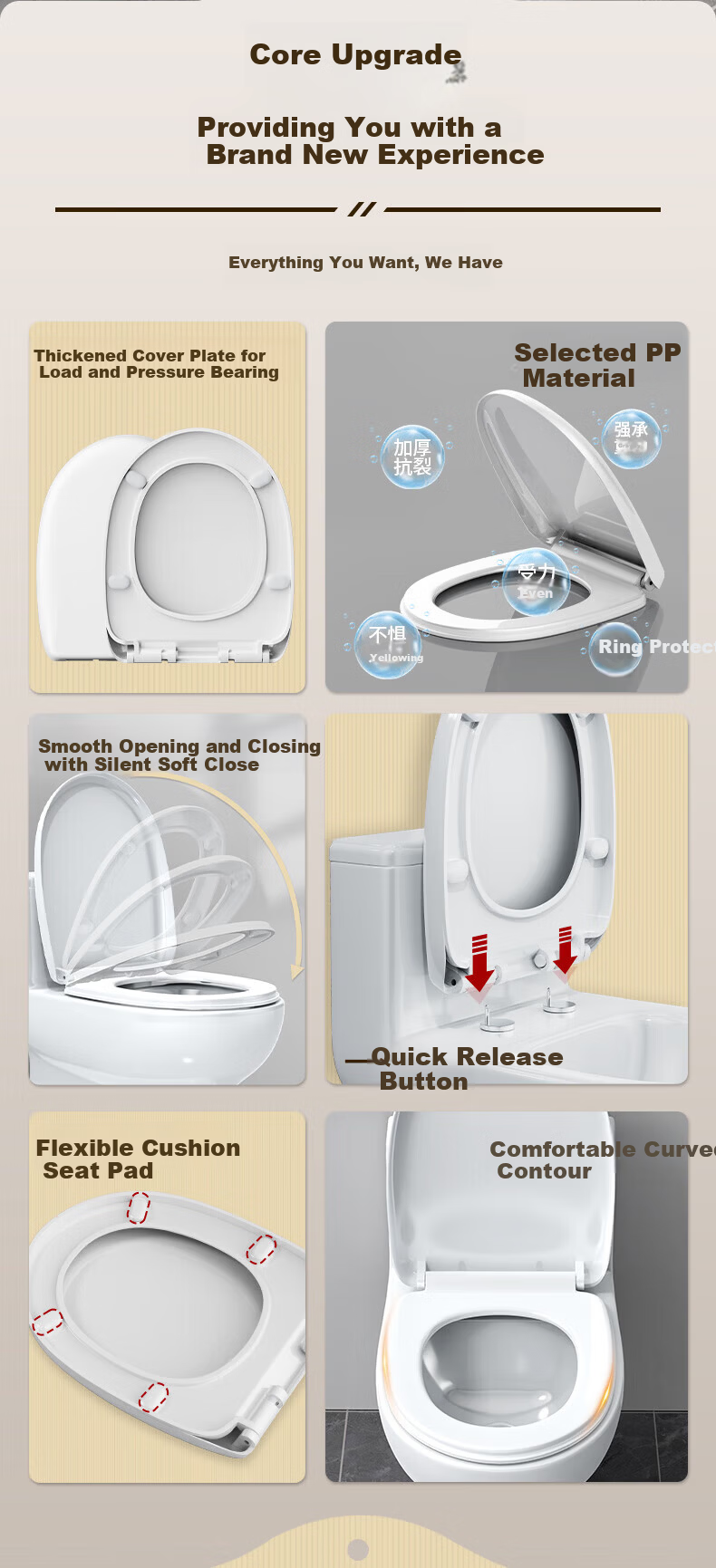 BSITN Slow-Closing Thickened U-Shaped Toilet Seat Cover Universal Old-Style Cushion Ring Accessory Quick-Release Home Use B1111 3