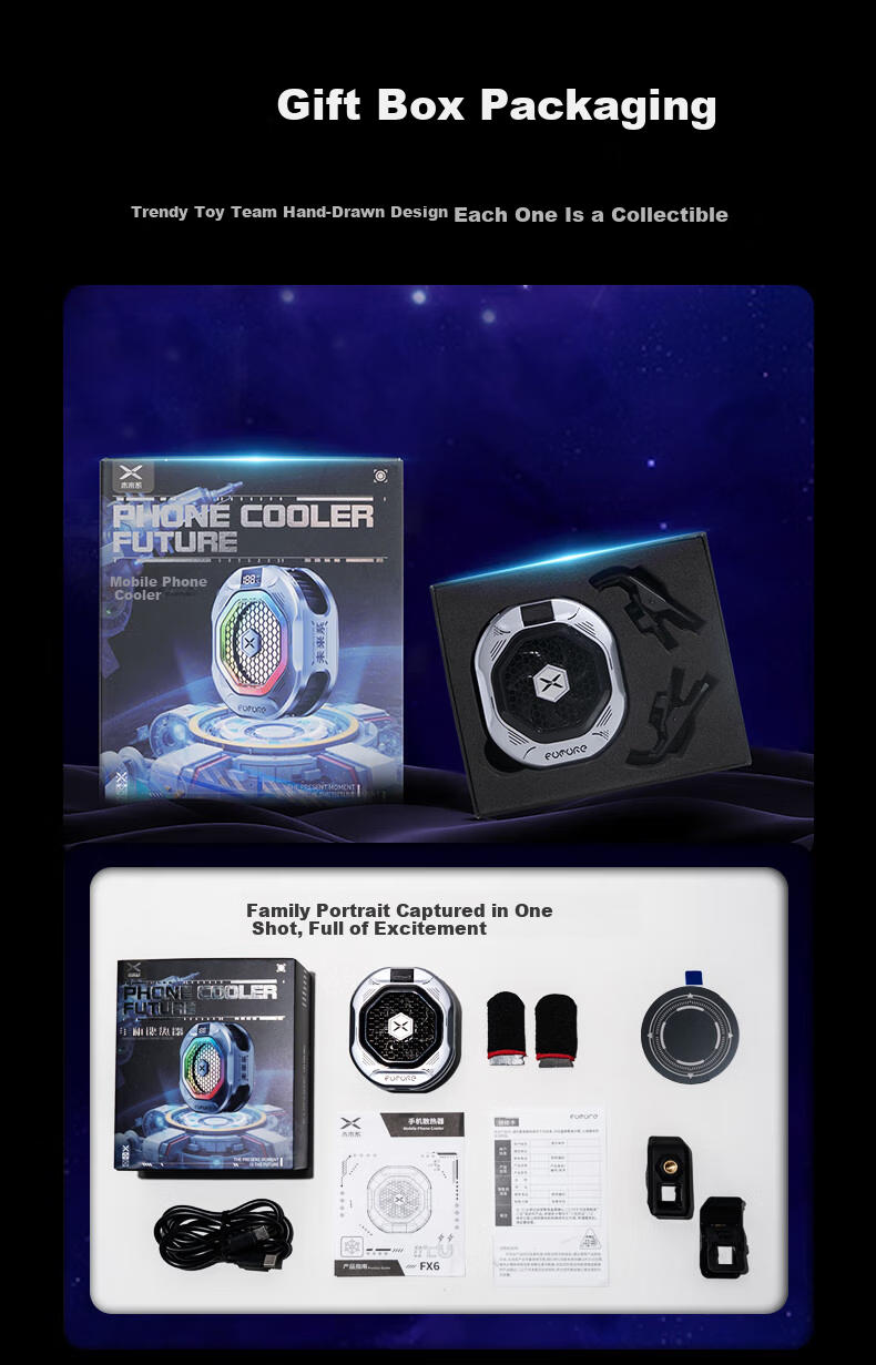 Future Series 30W Magnetic Phone Cooler FX6 RGB Lighting Gaming Live Streaming Semiconductor Cooling Clip Cooler Compatible with Tablets Apple 17 iPad Xiaomi Red Magic iQOO 13