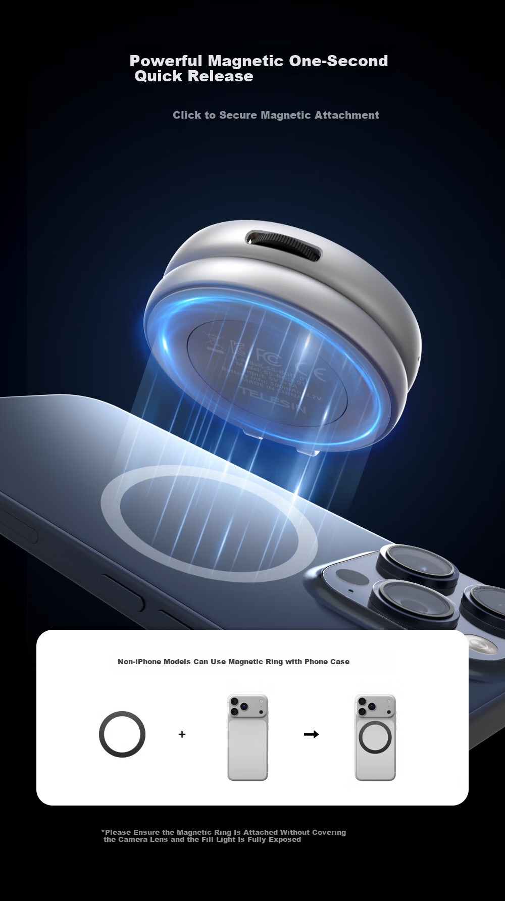 TELESIN Magnetic Portable Fill Light for Mobile Phones, Handheld Selfie LED Light with Bi-Color Temperature for Live Streaming, Video Recording, Travel, and Outdoor Shooting 5