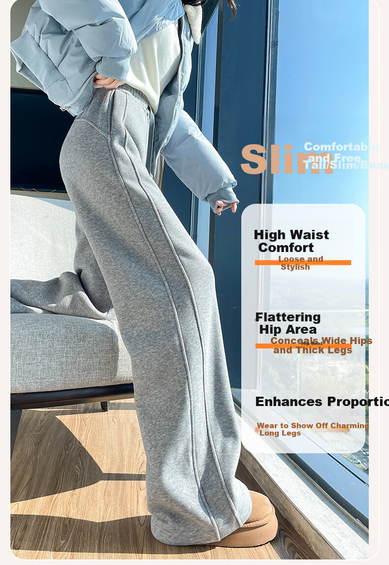 Miiow Women's Casual Wide-Leg Sweatpants 2026 Spring Summer Thin Loose Sports Pants Straight-Leg High-End Gray Slimming 16