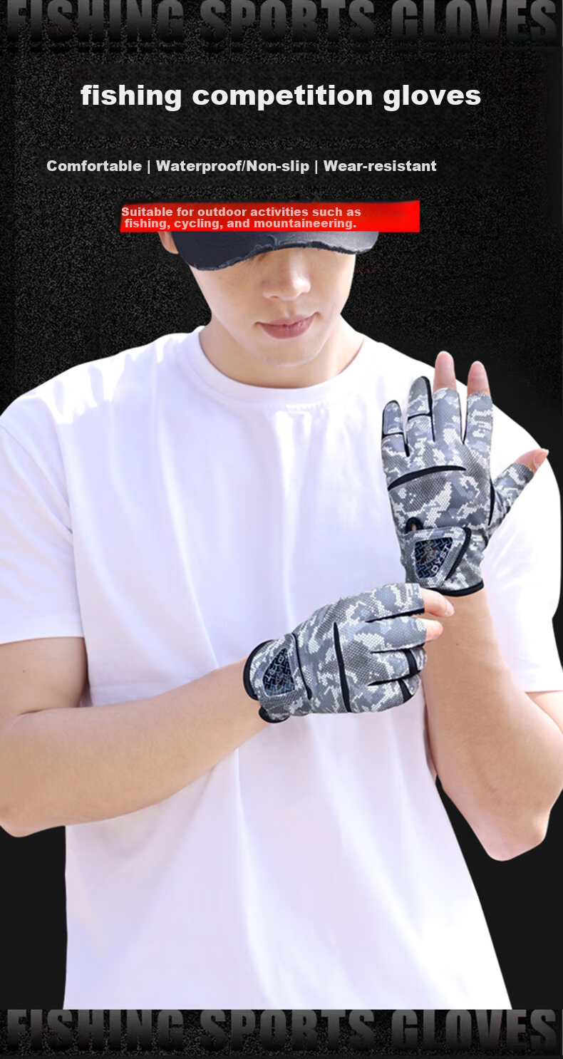 Jian Cai Fishing Gloves Men Outdoor Lure Fishing Cycling Three-Finger Stretchy Sun Protection Non-Slip Wear-Resistant Breathable 1