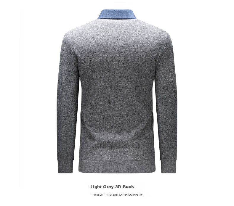 Hengyuanxiang Men's Autumn New Fake Two-Piece Knit Sweater, Business Casual Fleece-Lined Pullover for Young and Middle-Aged Men 26