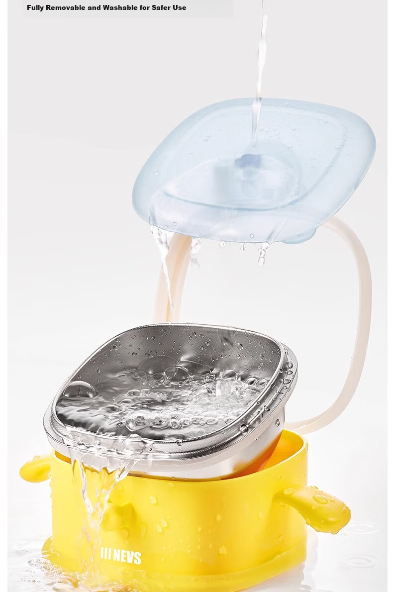 NEVS Square Baby Water-Filled Insulated Bowl Children's Tableware Suction Feeding Bowl Drop-Resistant Constant Temperature Bowl - Joseph Yellow Lunch Box 11