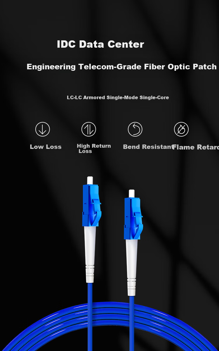 BYNET Telecom Grade Armored Fiber Optic Patch Cord LC-LC Single Mode Simplex Tensile Compression Resistant Rodent-Proof Low Smoke Halogen-Free Eco-Friendly Network Fiber Optic Cable 1 Meter 1