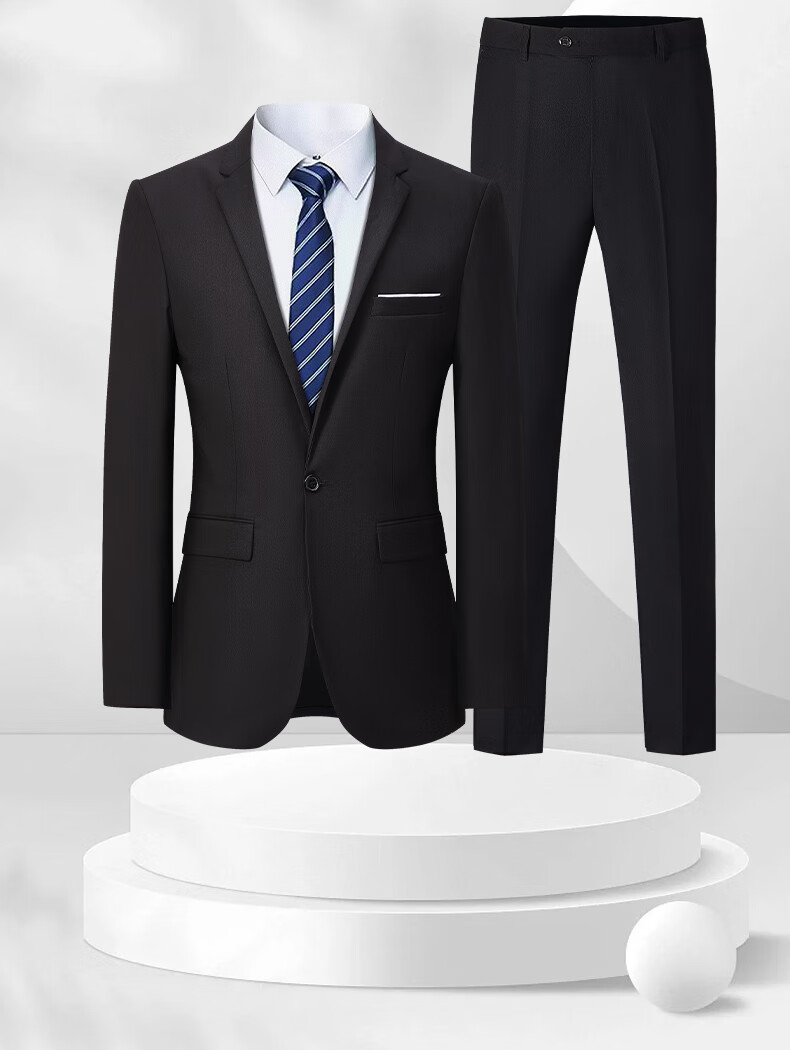 ROMON Men's Business Slim Fit Suit Set, Groom Best Man Wedding Formal Two-Piece, Navy Blue 5XL Y306 3