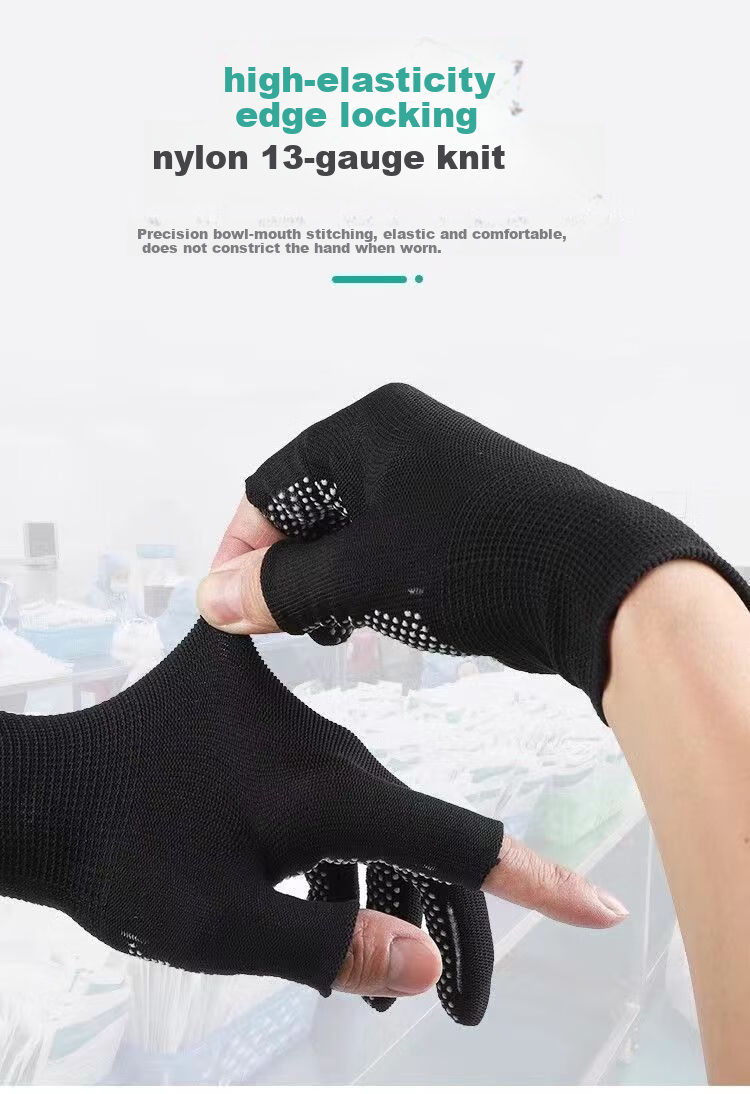 Jiahu Black Nylon Gloves Thin Coated Non-Slip Wear-Resistant Breathable Work Gloves Fingerless [Coated Black] 24 Pairs 6