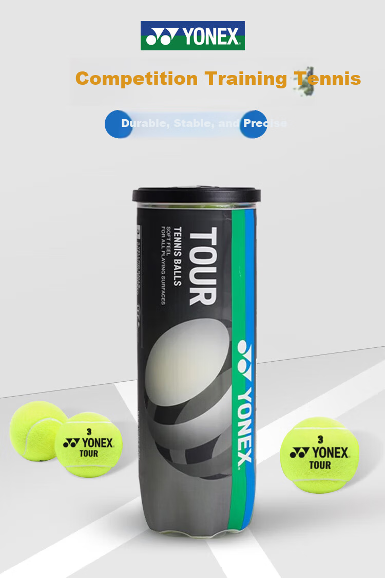 Yonex TBTR3 High Elasticity Tennis Balls for Competition and Training Yellow 3 Tubes 9 Balls Pack 1