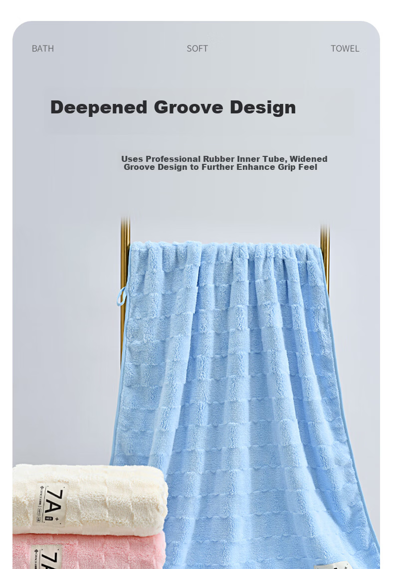 Grace 7A Antibacterial Bubble Coral Fleece Bath Towel, More Absorbent and Softer than Pure Cotton, Large Wrap Towel, Blue Sports 1