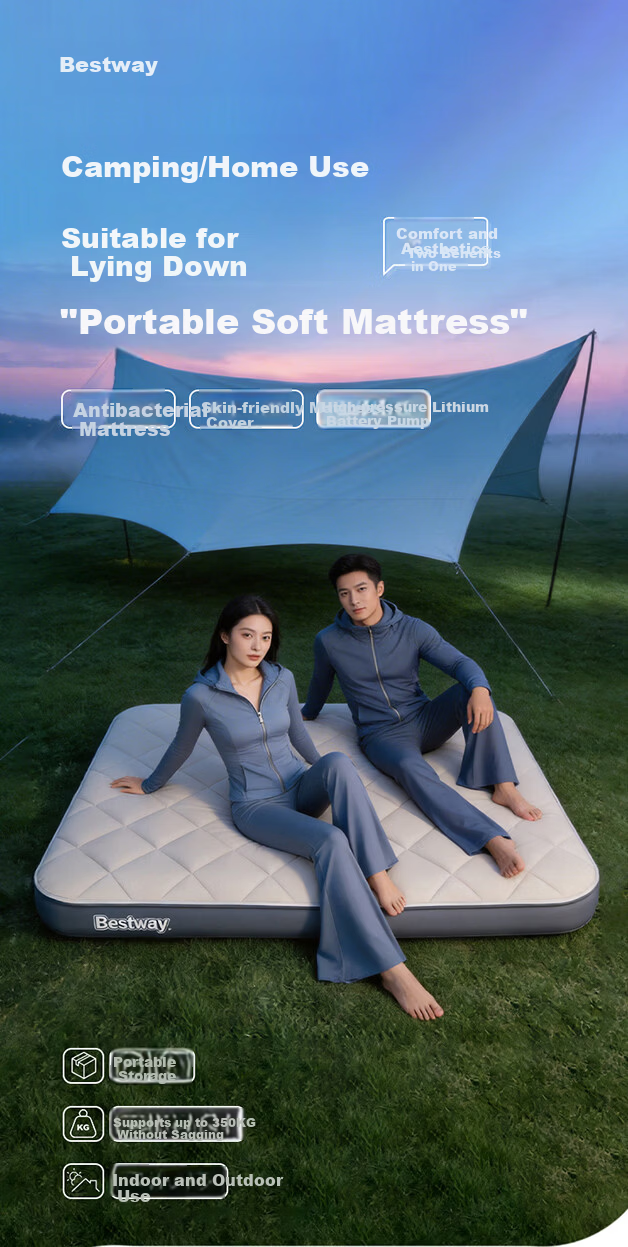 Bestway TPU Spiral Strap Inflatable Mattress Double Outdoor Camping Sleeping Pad Upgraded 6965W 1
