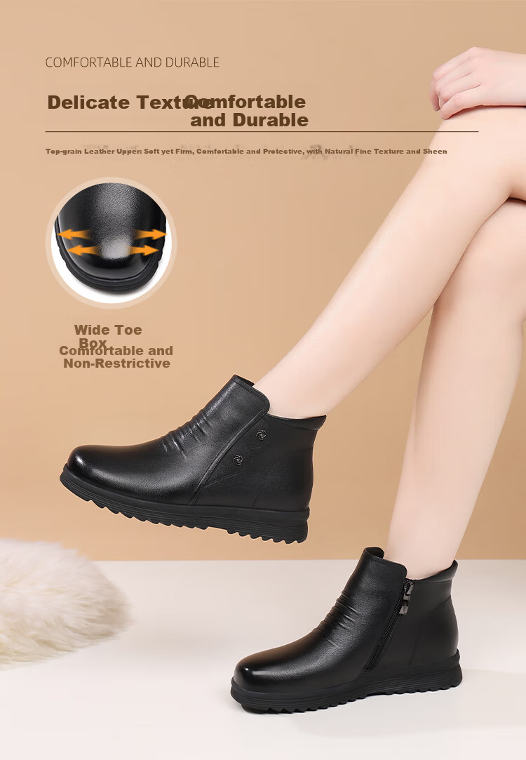 Red Dragonfly Women's Winter Fleece Lined Warm Fashion Boots Lightweight Soft Sole Mom Cotton Shoes WTC457611H Black Size 39 3