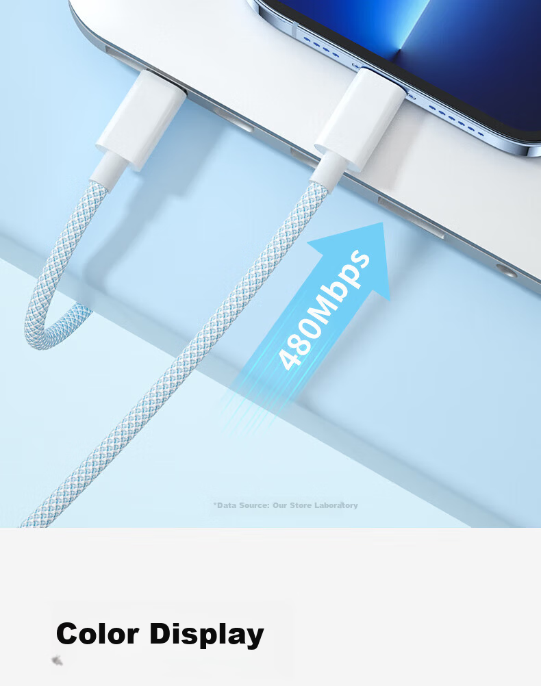 Apple PD30W Fast Charging Cable for iPhone 14/13/12/8, Type-C to Lightning Braided Cable, 1m White, Compatible with iPad and Car Use 14