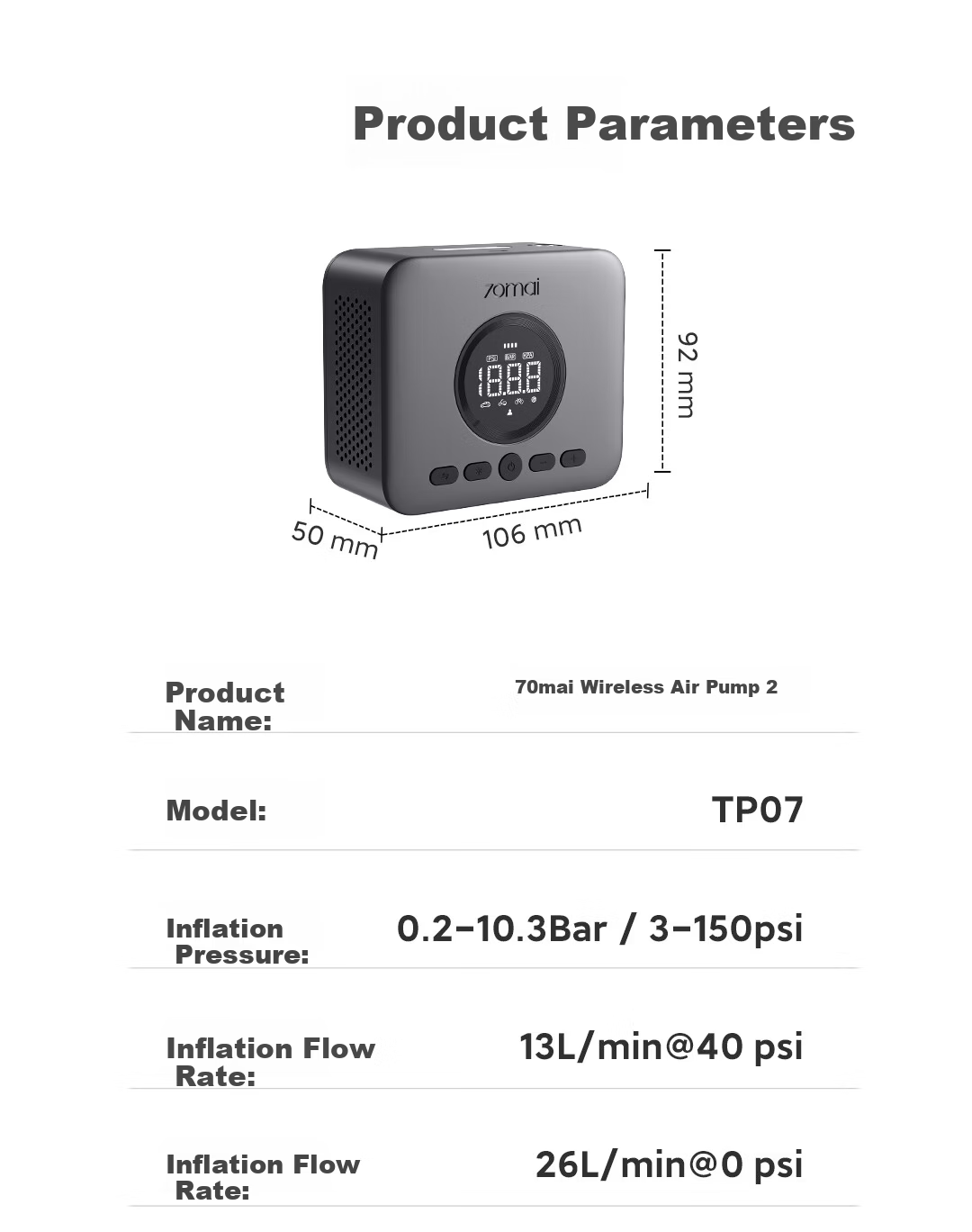 70MAI Wireless Air Pump 2 Car Portable Inflator Tire Pump for Bicycle Electric Vehicle Basketball 17